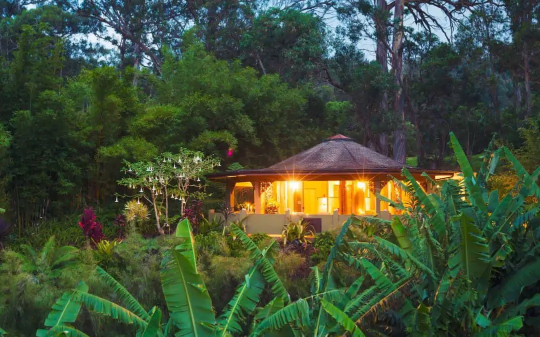 Tropical Home in the Jungle at Sunset